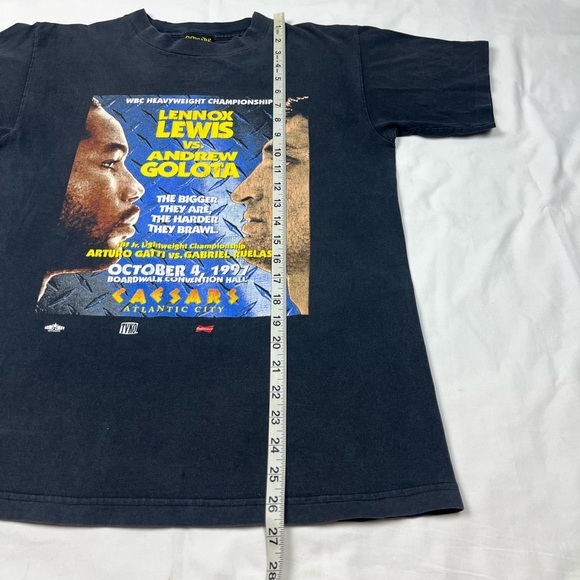 Vtg Lennox Lewis Vs Andrew Golota Mens Boxing T-Shirt Small 90s Black Faded B3 - Picture 9 of 9